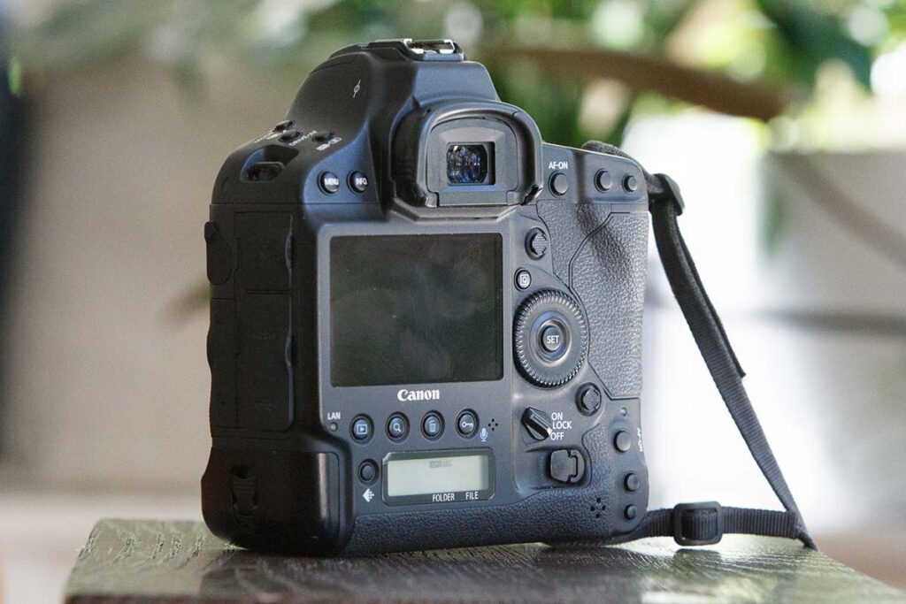 Back view of the Canon EOS 1D Mark IV DSLR camera showcasing its controls and screen.