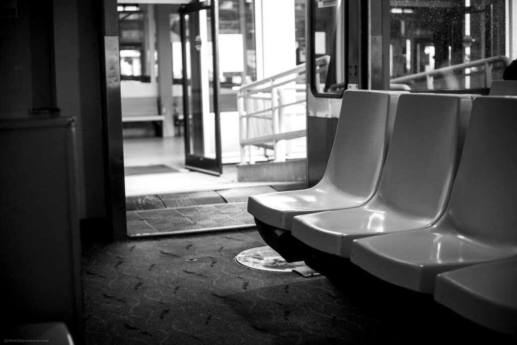 Empty seats inside the SeaBus