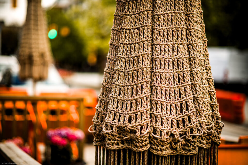 Close-up of woven rope umbrella covers