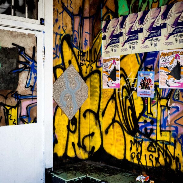Closed up shops on Commercial Drive.