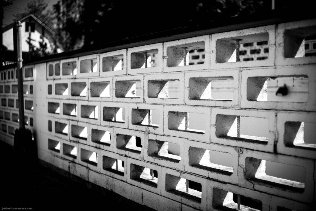 Concrete breeze block wall on Commercial Drive in Vancouver